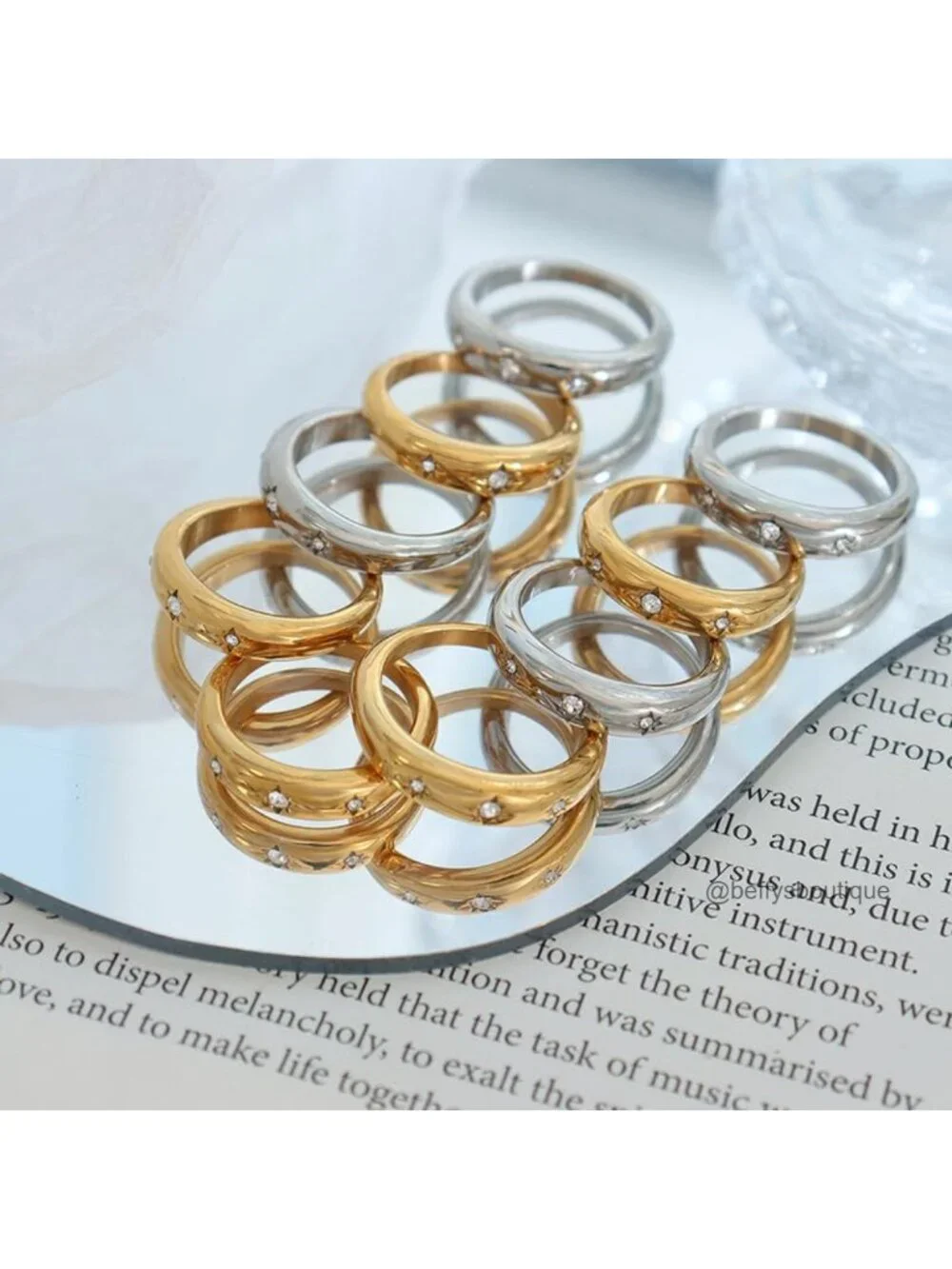Chunky Star Ring for Women 14k Gold Plated Stainless Steel Waterproof CZ